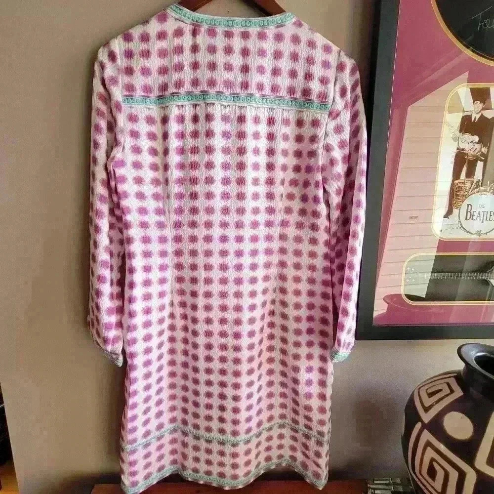 Vineyard Vines Pink Polka Dots Tie Dye Patterned Shift Women's Dress Size 0 Silk - Picture 3 of 11